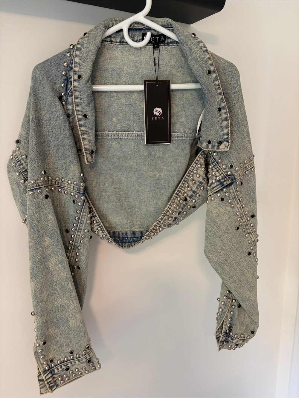 SETA Light Blue Studded Cropped Denim Jacket